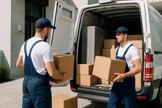Beiladung Leipzig – Kartons und Möbel werden in einen Transporter geladen